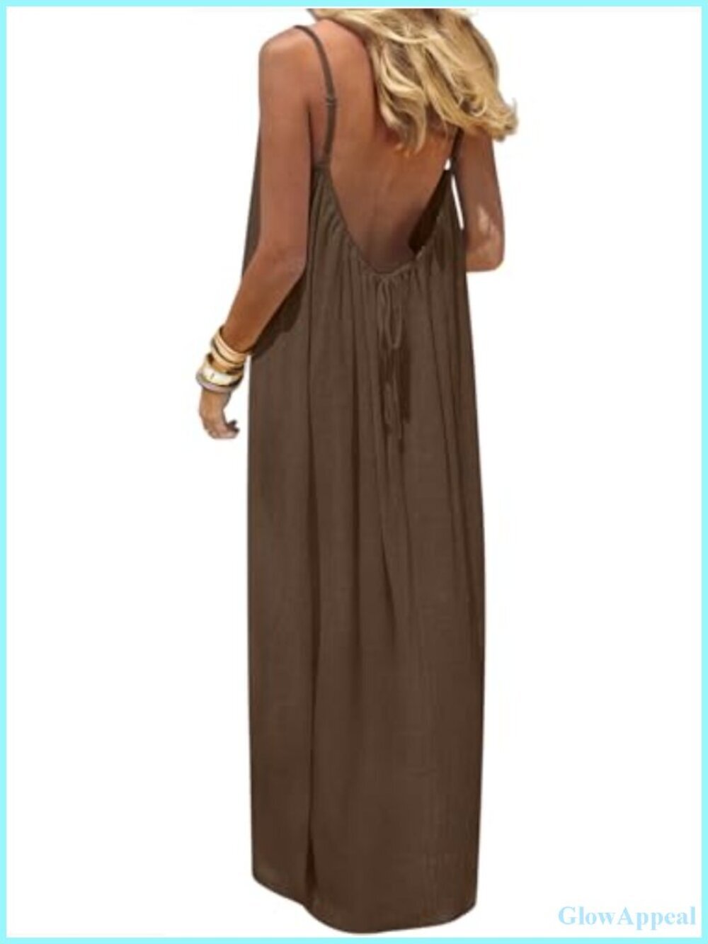 Spaghetti Strap Backless Cami Maxi Dress Loose Flowy Long Sundress